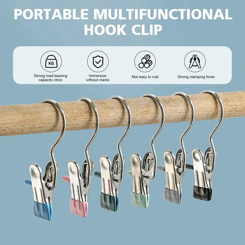 10~80PCS Closet Clothes Organizer No Trace Clothespins Clothes Pegs with Hooks Stainless Steel Socks Drying Clothes Hangers Clip