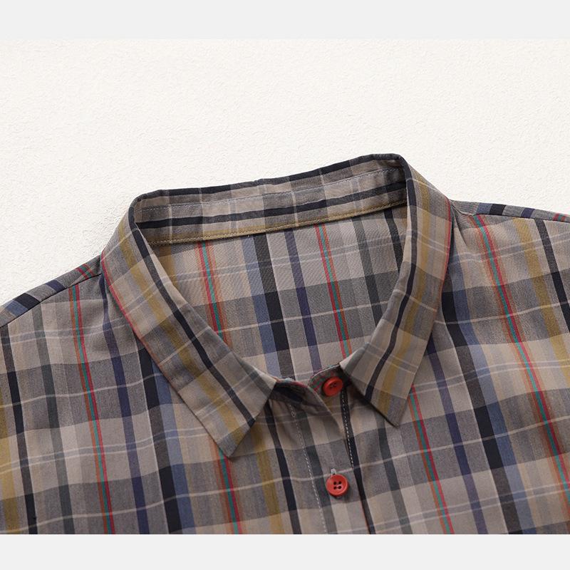 Women's Plaid Color Weave Pima Cotton Button-Up Long Sleeve Shirt - Autumn/Winter Collection, Style FSY51266