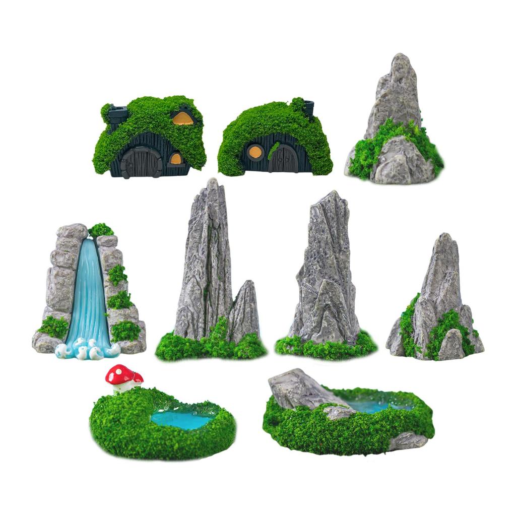 9 Pieces Mini Bonsai Figurines Resin Sculpture Decorative Ornaments for Landscaping Aquariums Home Decor Outdoor Space Dollhouse