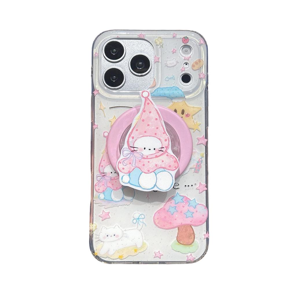 Sweet Mushroom Cat Oil Painting Magnetic iPhone Case for 14/15/16/17 Pro Max