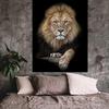 Dark Background Lion Portrait Tapestry, Cool Majestic Wild Animal Print Wall Art for Bedroom Living Room Dorm Apartment Decor