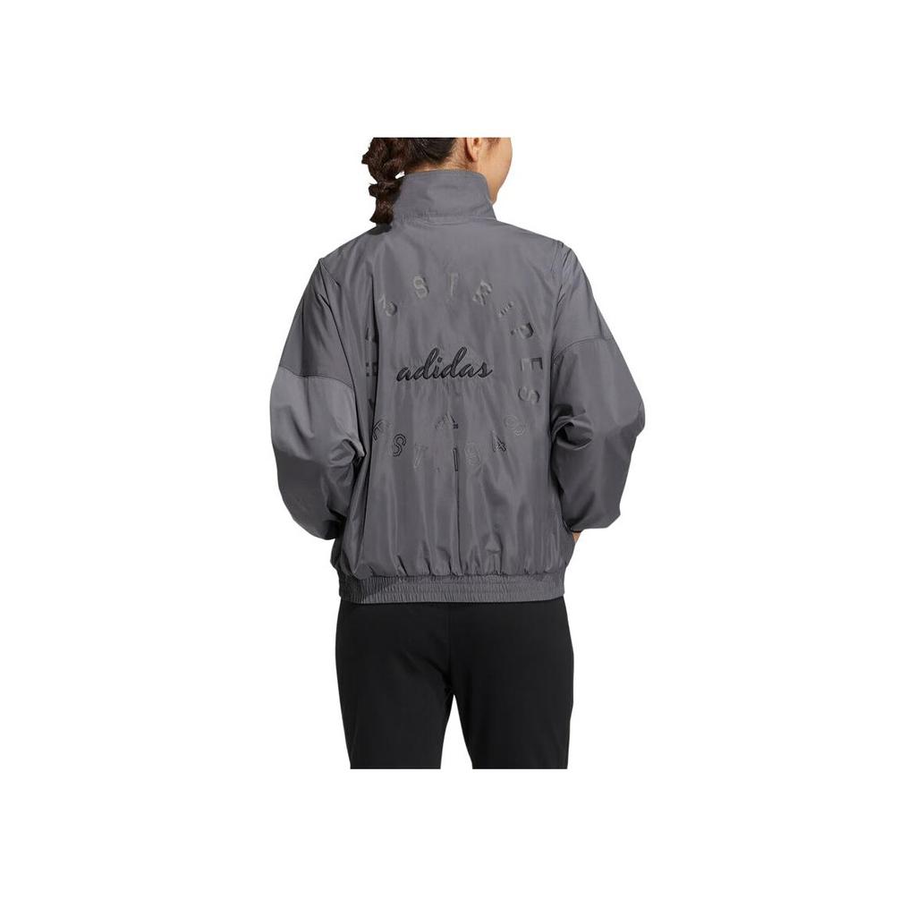 Adidas Solid Color Zip-Up Stand Collar Jacket Women Outerwear Grey HZ7039