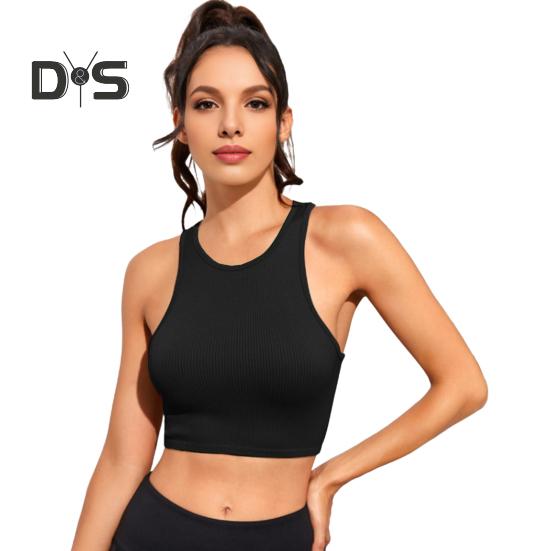 

Женский жилет для йоги с круглым вырезом без рукавов, майка-борцовка, однотонный облегающий ребристый спортивный жилет для бега M чёрный