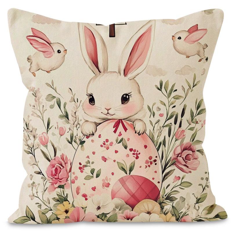 Easter Bunny Print Pattern Home Decor Pillowcase Bedroom Living Room Sofa Decoration Polyester Cushion Cover with Zipper