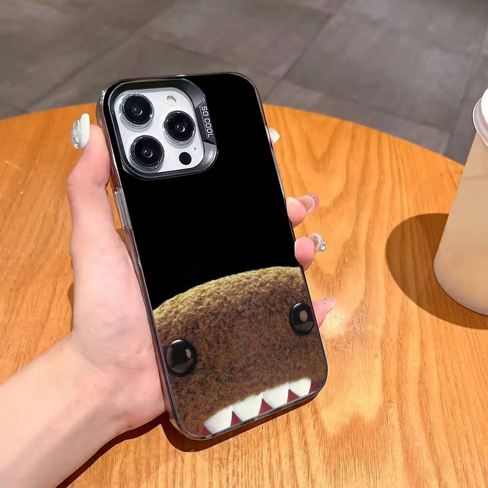 Funny Cartoon D-Domo K-Kun Phone Case For iPhone17 16 15 14 13 12 Pro Max Grey Black Matte Laser Metallic Aurora Funda iPhone15pro