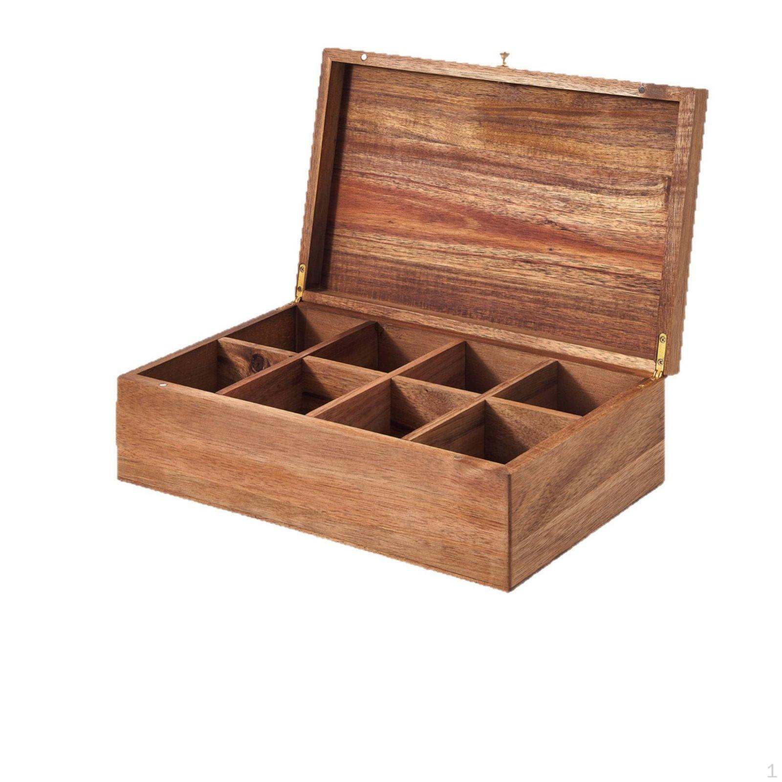 Wooden Tea Packet Box Lid Storage Wood Grain Lidded Compartment Organizer for Desktop