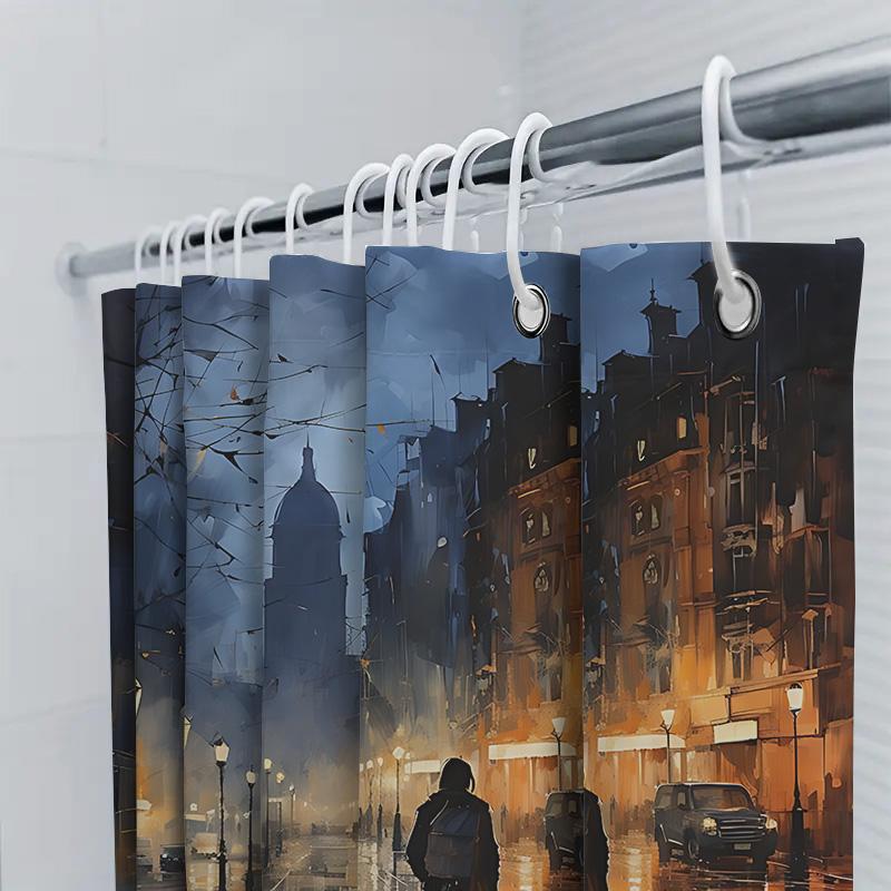 Romantic Night City Scene Shower Curtain Unique Artistic Print Bathroom Decor Waterproof and Durable Modern Art Design EasyClean