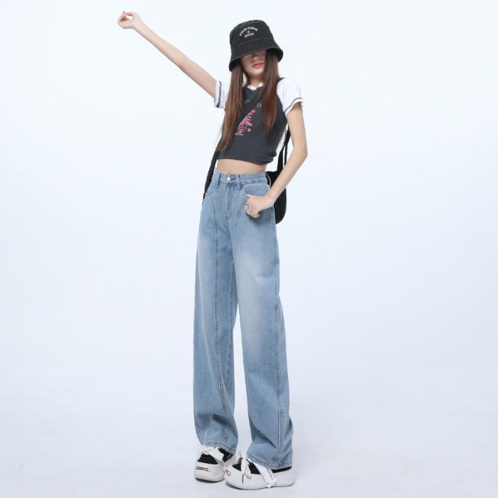 Джинсы женские Весенние брюки с высокой талией и свободными узкими брюками для женщин Весенние брюки-бананы для женщин Весенние прямые брюки для женщин Весенние XS