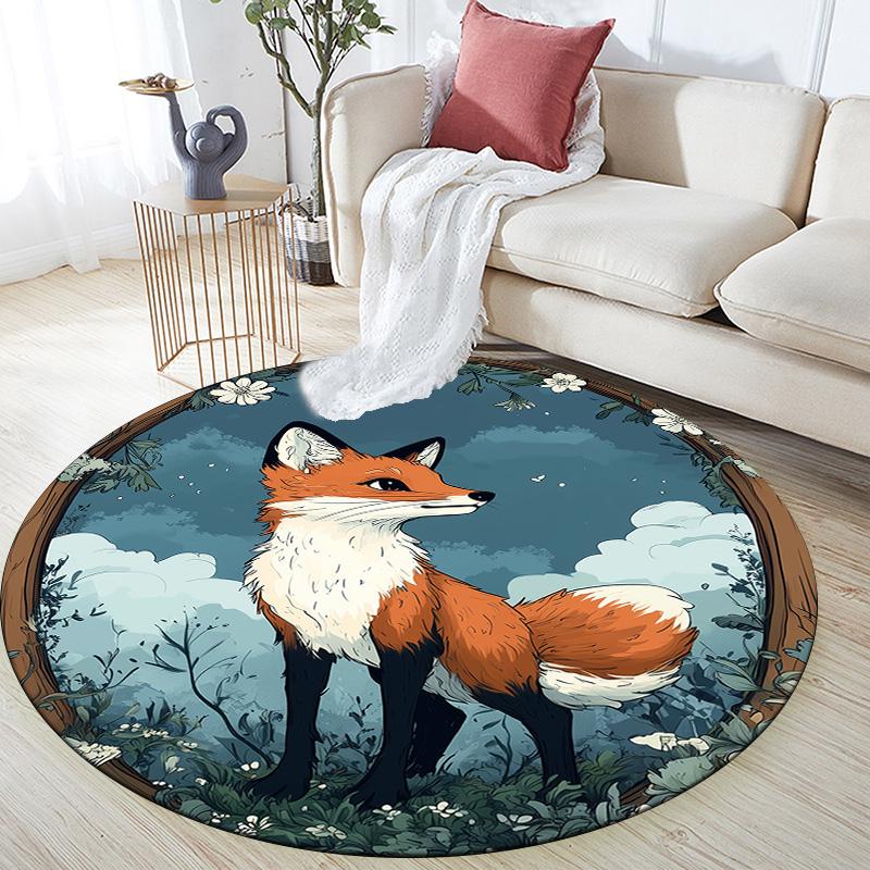 

Fox Round Area Rug,Carpet Rug for Living Room Bedroom Sofa Playroom Decor,Non-slip Floor Mat 80cmx80cm