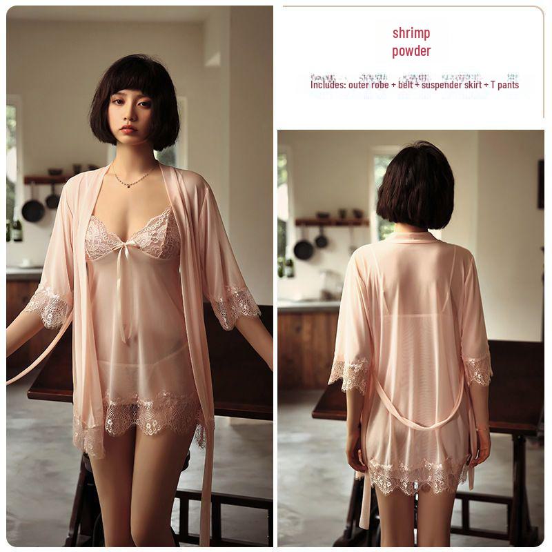 

Летняя женская ночная рубашка: Пижама из ледяного шелка с кружевом Falling Rabbit One Size