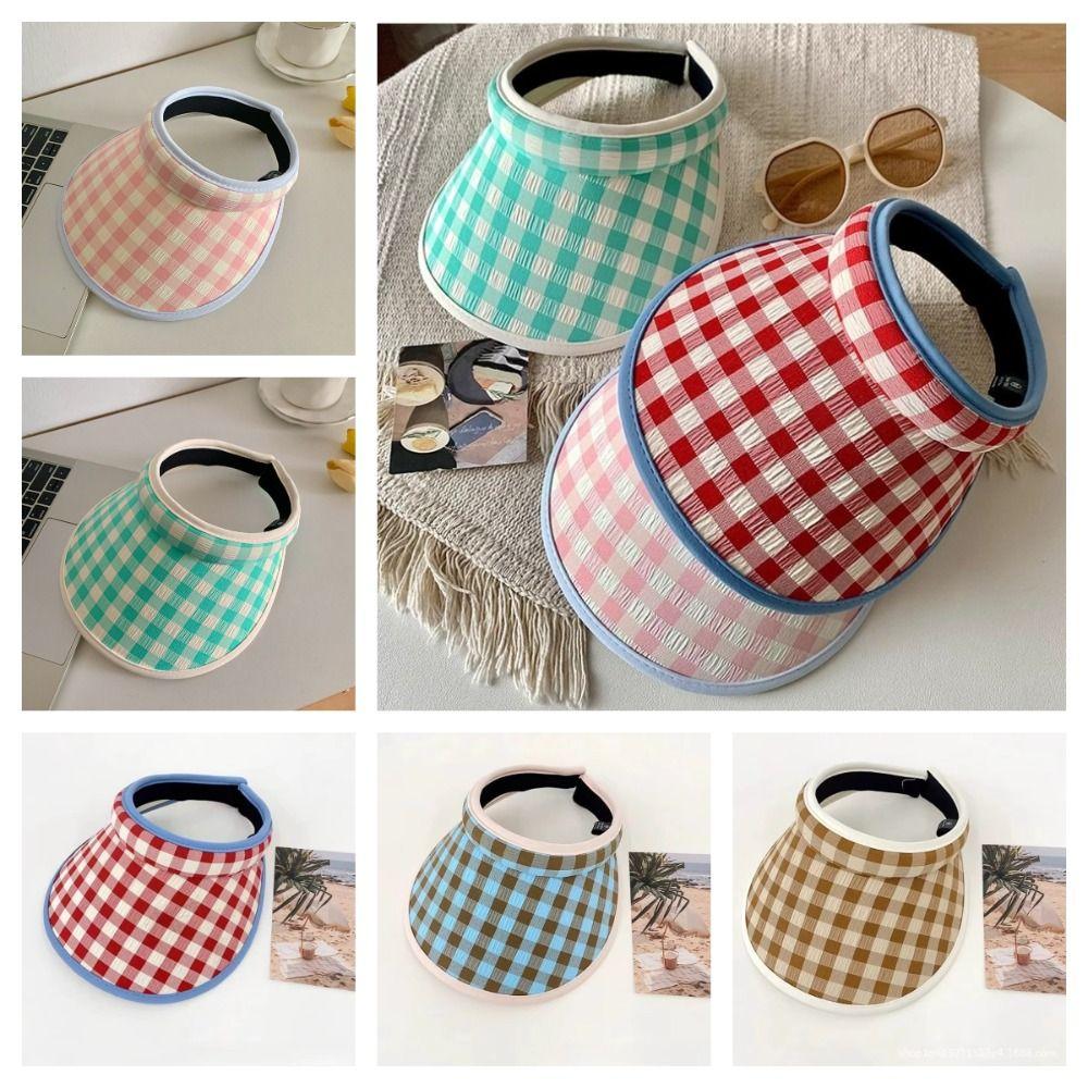 Plaid Print Large Brim Sun Hat Hair Hoop Style Sun Protection Hats Summer Empty Top Cap Outdoor