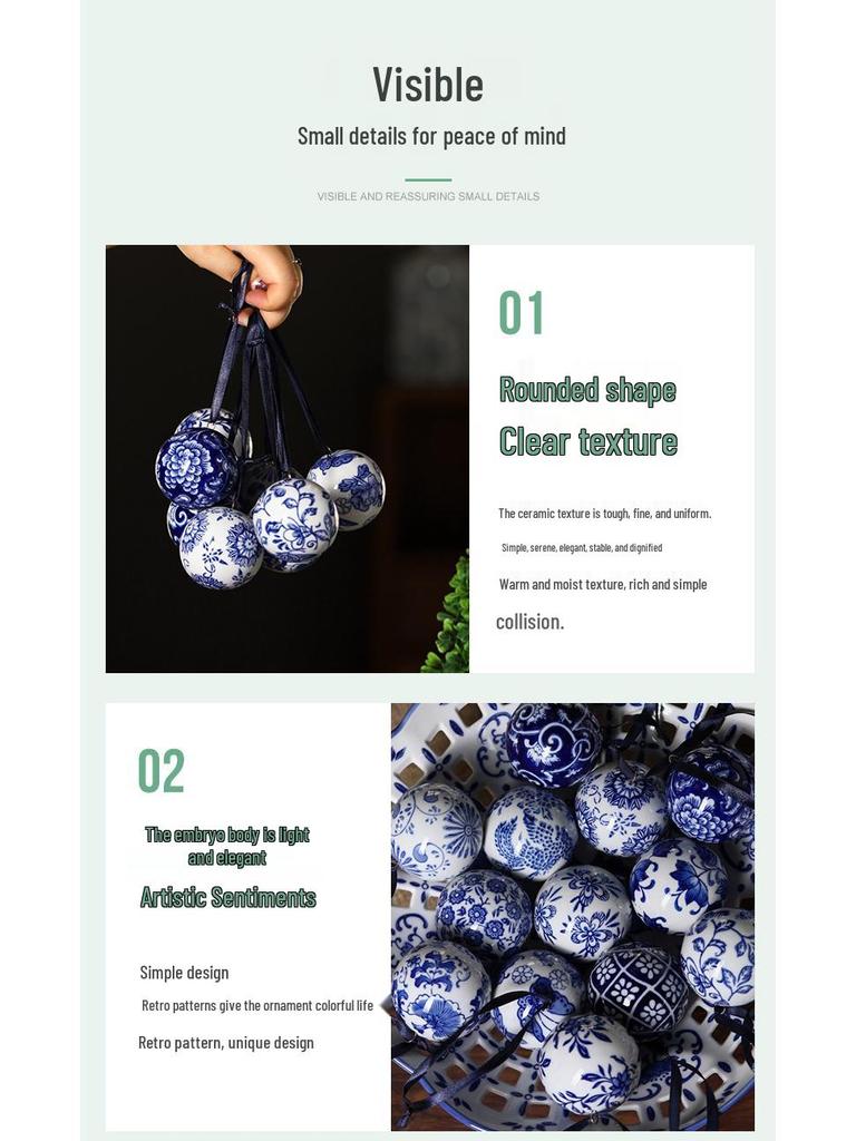 Blauer und weißer Jingdezhen Keramikkugel-Anhänger - Auto- und Weihnachtsdekoration.