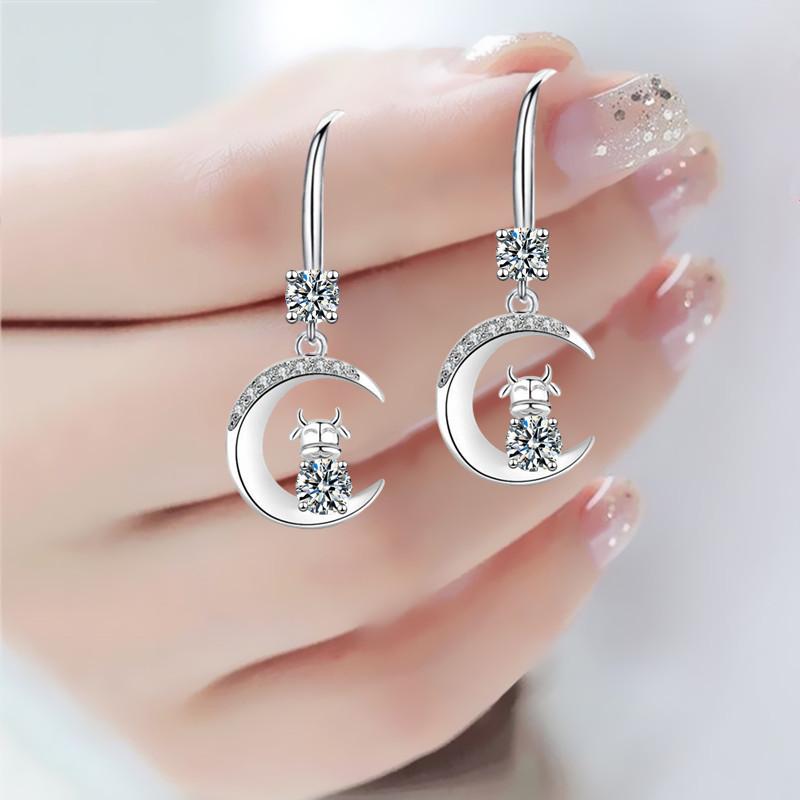 

Chinese Zodiac Cow Earrings Moon Cow Drop Earrings Long Superior Temperament Ear Hooks EG-37