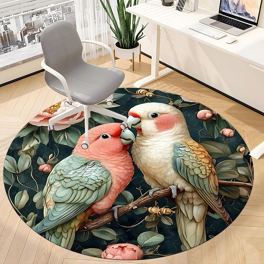 1PC Parrot Floral Office Round Area Rug, Indoor Mat Suitable ForOffice, Under Office Chairs Bedroom Living Room Home Decor, Room Deco f026
