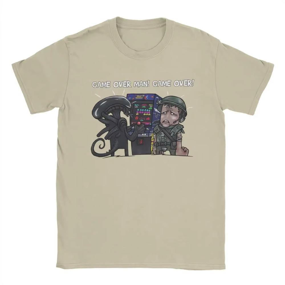 Game Over Man Alien Movie Xenomorph T Shirt for Men Vintage T-Shirt Crew Neck Tees Short Sleeve Tops Graphic Printed