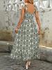 Summer 2026 Ethnic Style Spaghetti Strap Printed Backless Dress - Women's European & American Slit Waist-Cinching Dress