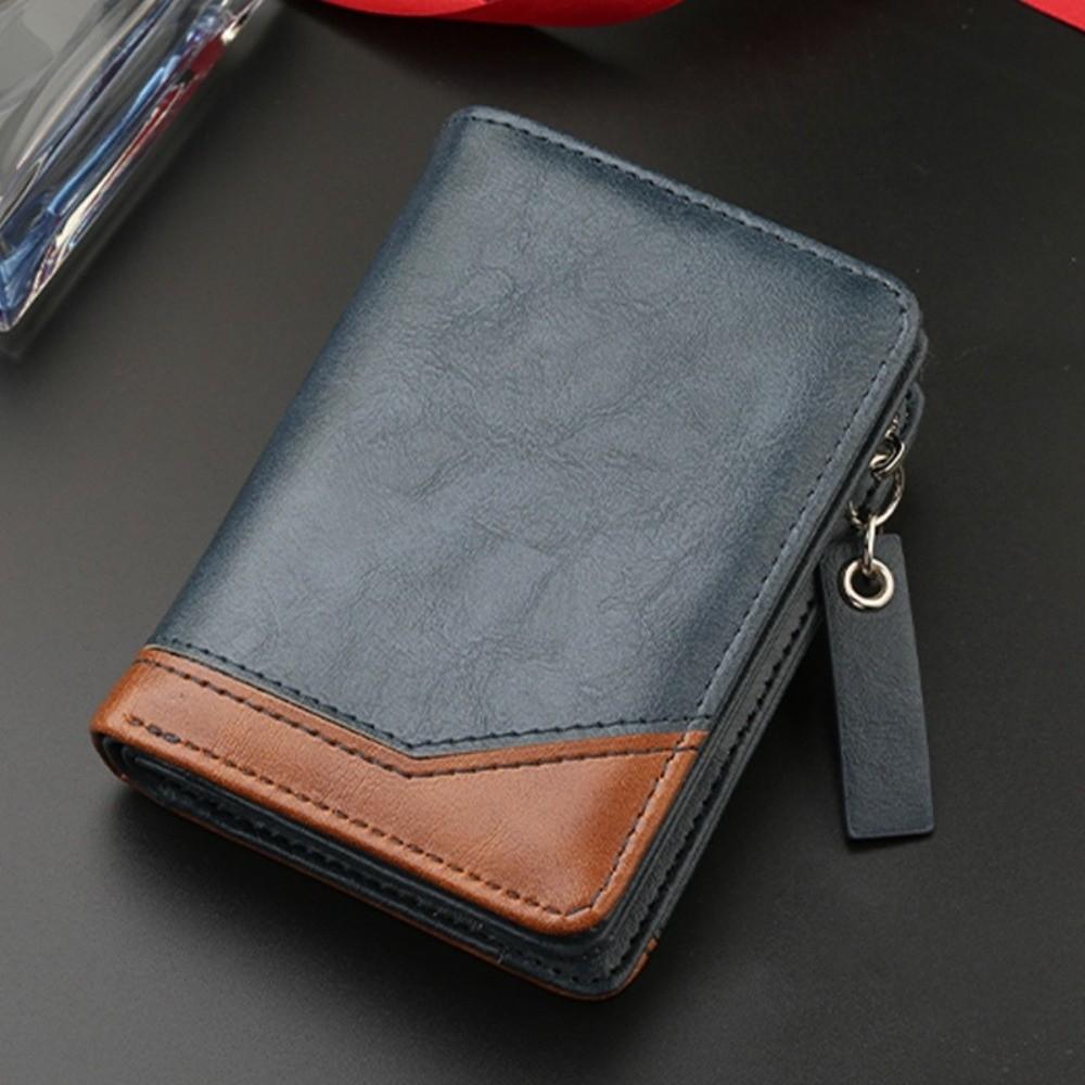 Color Blocking Business Clutch Bag Zipper Men Card Holder Vintage Men Short Wallet  Travel