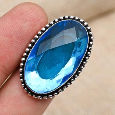 Inel de aniversare de bijuterii din argint 925 solid lucrat manual cu topaz albastru pentru ea