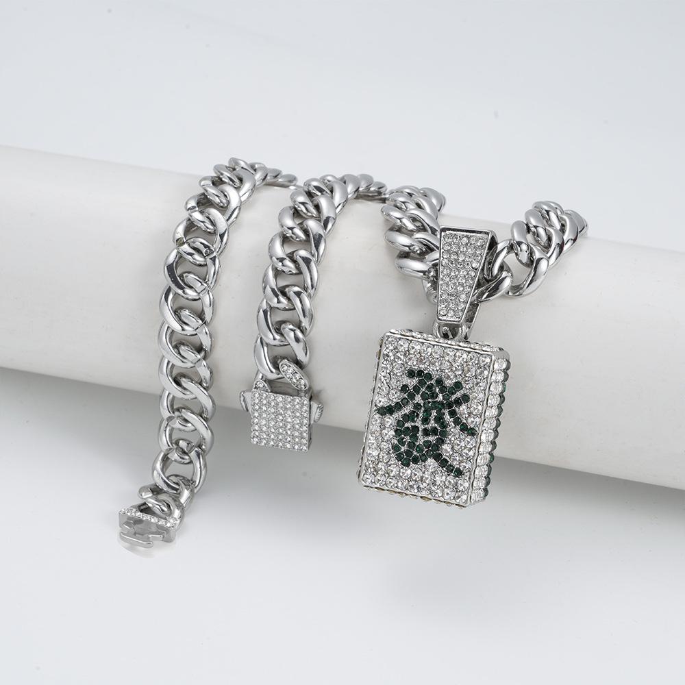 Yinghai National Style Mahjong Pendant Cuban Chain - Unisex Hip-Hop Accessory