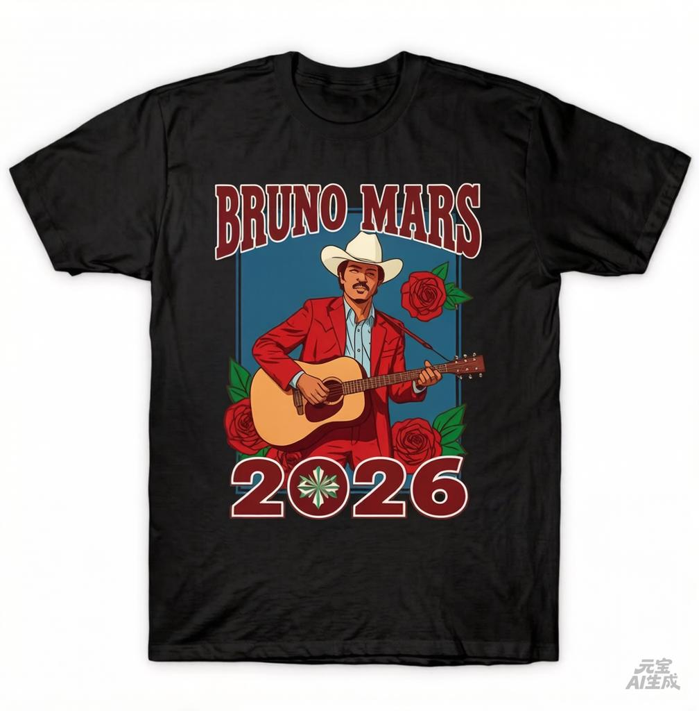 Bruno Mars RoUnisextic Tour Edition Rose Print Tshirt for Unisex and Women Singer Album Shortsleeved Casual Shirt Gift