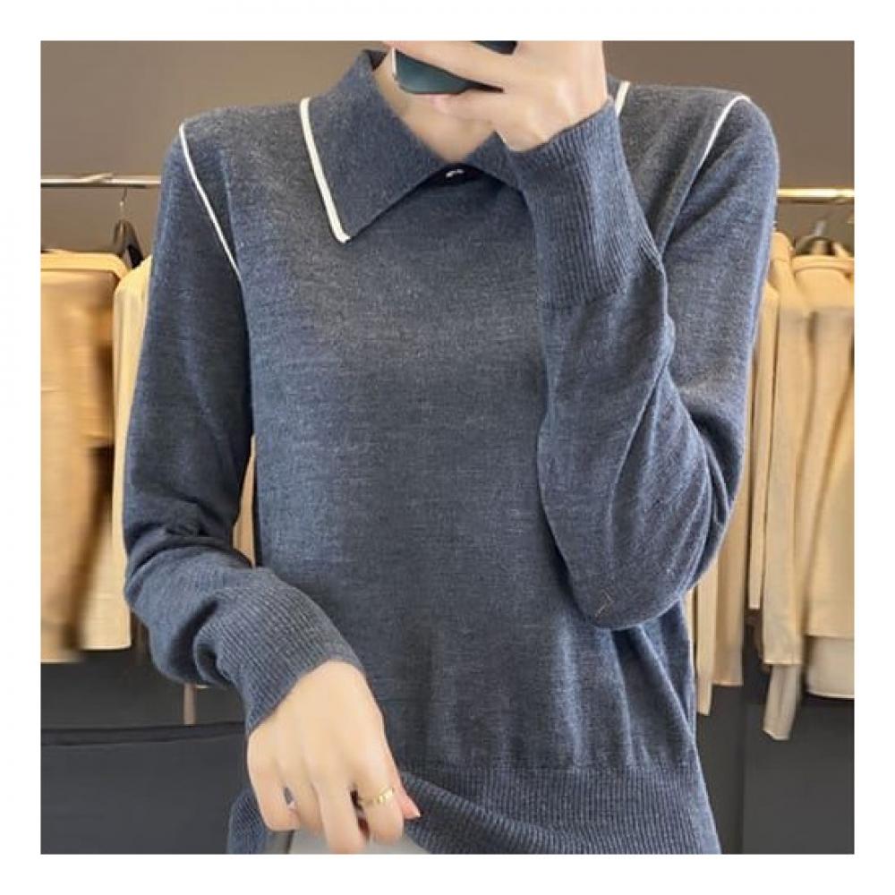 Navava Casual Solid Long Sleeve Collar KniT T shirT Nk2282