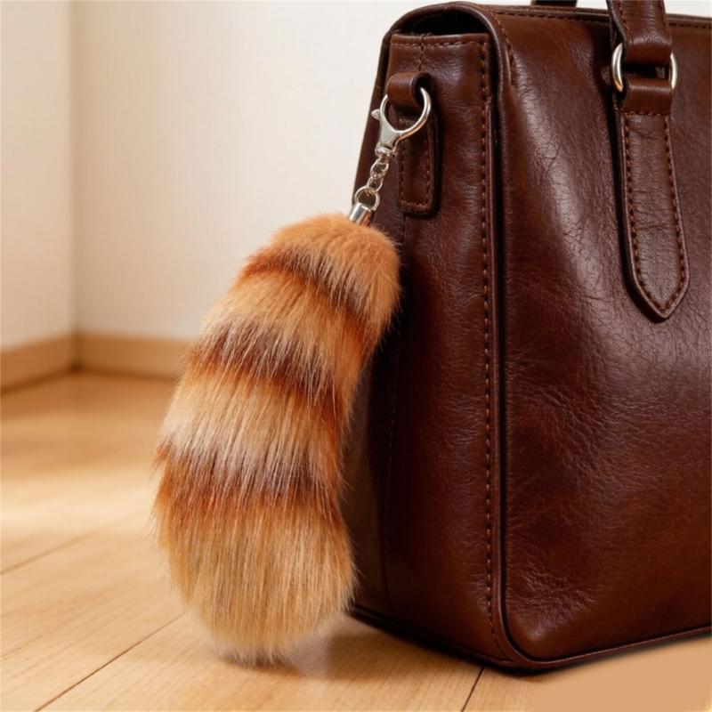 Plush Foxes Tail Keychain Soft And Cute Accessory Plush Keyring Decors For Bags Keys Or Home Decors 18cm Long