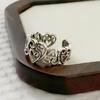 Korean Punk Heart Ring: Women's Retro Floral Wide Band Open Design