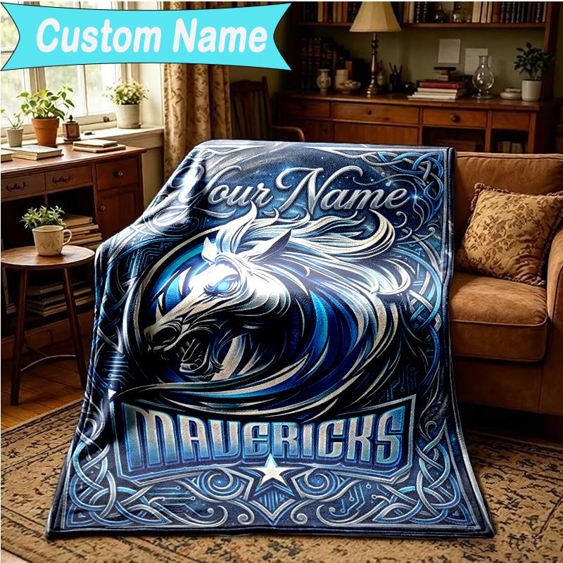 1PC Custom Name Blanket MAVERICKS BASKETBALL TEAM Flannel blankets Patterns Throw Blanket All-Season Soft Gift for Couch, Bed, Camping, Birthday gifts
