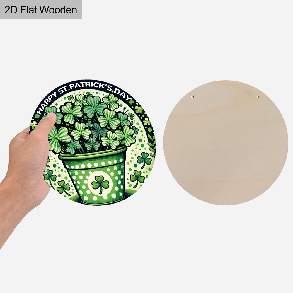 Rustic Wooden Sign with  Shamrock Lucky Clover Pattern, Round Sign for Front Door, Wall Hanging Decor - Ideal St Patricks Day Gift for Family & Friend