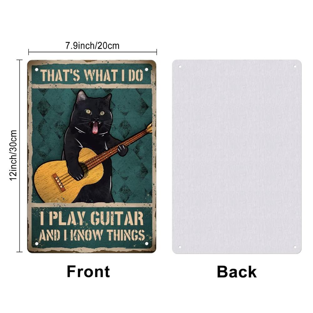 GLOBLELAND Cat Guitar Tin Sign - Vintage Metal Wall Decor for Home Kitchen Bar
