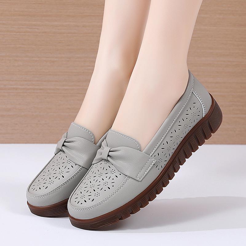 Spring and Summer New Womens Flat Shoes Work Flat Casual Sports Shoes Cowhide Soft Loafers Breathable Mother Shoes 35-44