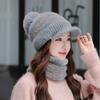 Female winter personalized hat scarf two-piece set fashionable hairball warm and comfortable round hat top adult knitted hat