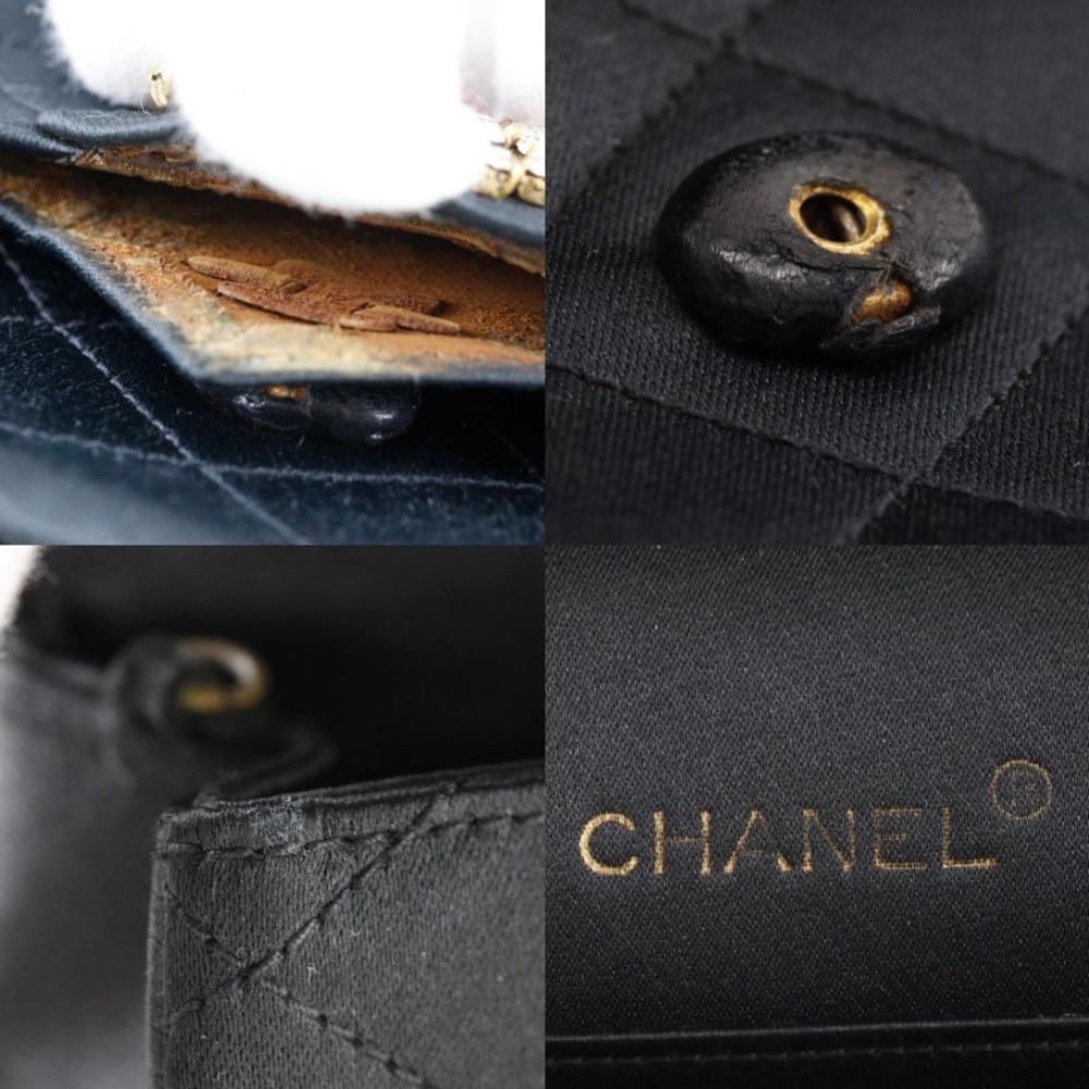 Chanel Matelasse Shoulder Bag Vintage Black Satin/Rhinestone Women Used