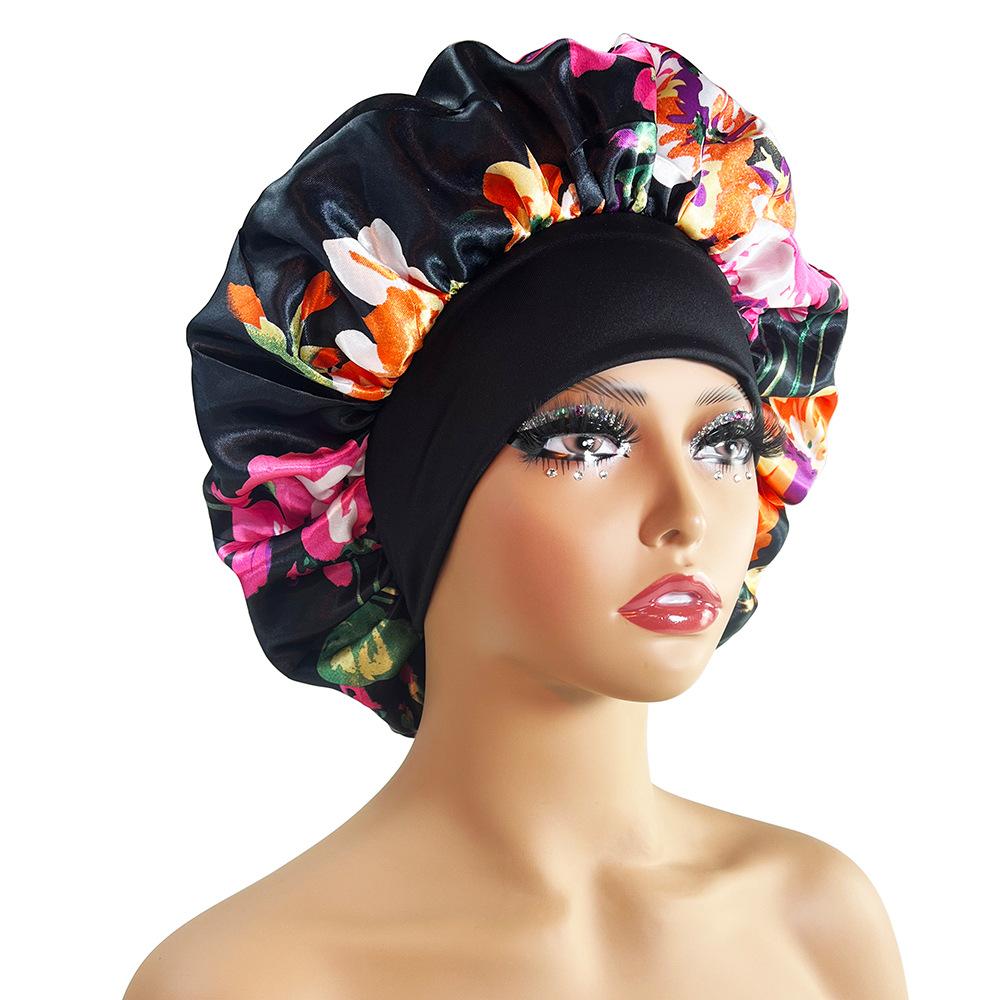 Satin printed sleeping cap elastic wide edge round cap hair care cap beauty and hairdressing cap