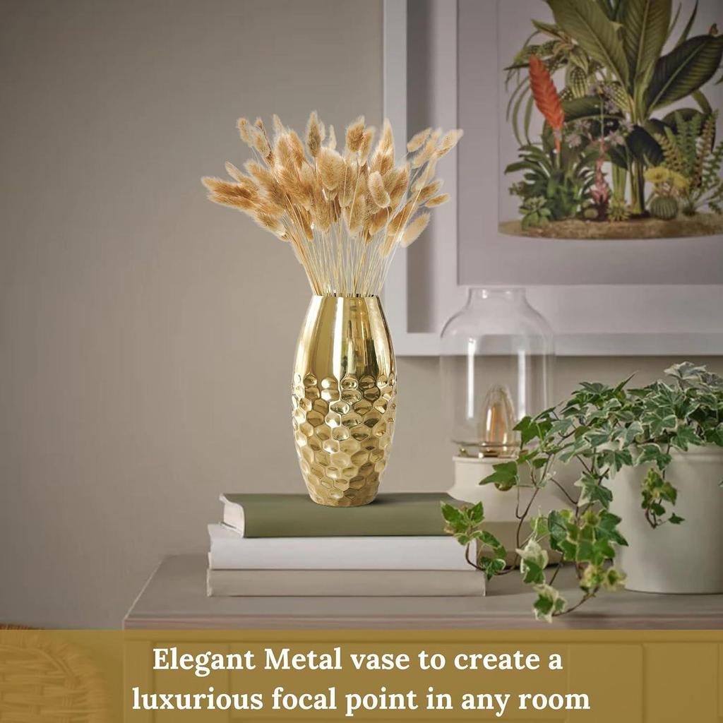 Indoor Living Room | Best Gift for Birthday Anniversary Valentine's Day |Golden Half Hammered Oblong Shape 1 Large Pcs (Flower Not Included)