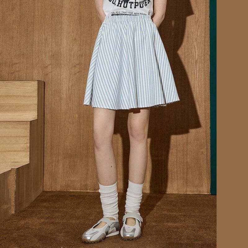 Coolhut Preppy Style Vertical Striped High-Waisted Slimming Short Skirt Versatile Casual 2025 Summer A-Line Slimming Skirt