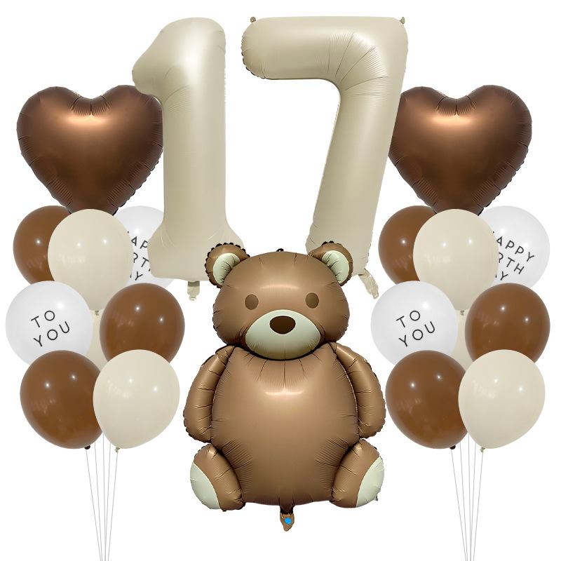 Cute Teddy Matte Bear Balloon Set Vintage Baby Shower Photo Props Birthday Party Scene Arrangement