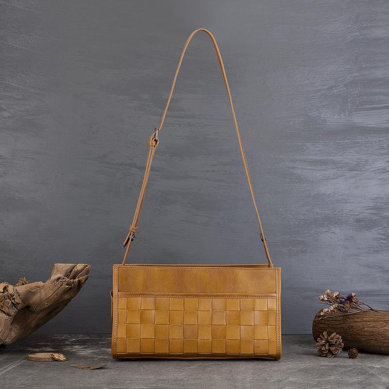 

Женская сумка Johnature из натуральной кожи, плетеная вручную, в стиле ретро, однотонные, универсальные сумки через плечо коричневый