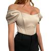 Women Satin Off Shoulder Corset Top Sleeveless Waist Cincher Bustier Blouse Summer Fashion Slim Fit Shirt