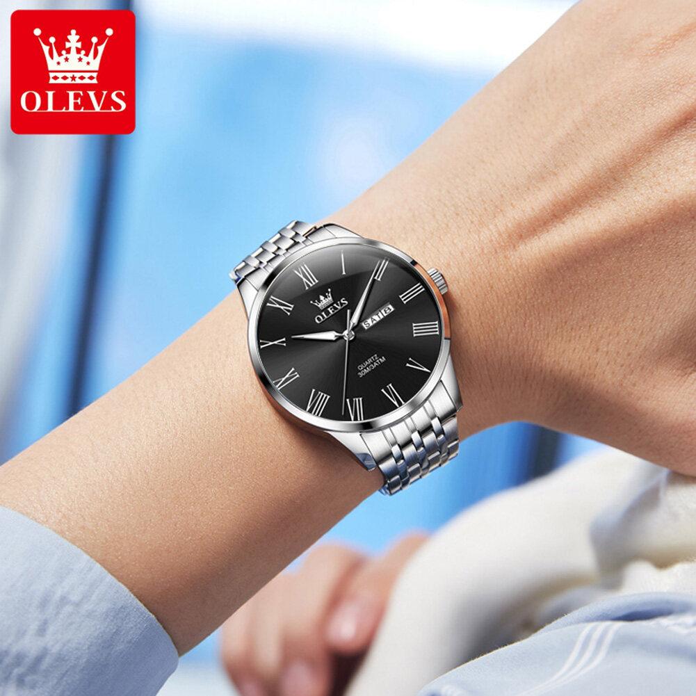 OLEVS Mens Watch Business Quartz Watch Waterproof Luminous Watch For Man Dual Calendar Display Mens Gifts