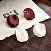 French Drip Glaze Pleated Round Stud Earrings Women's Light Luxury Niche Design High-end Temperament Earrings Burgundy Retro Earrings