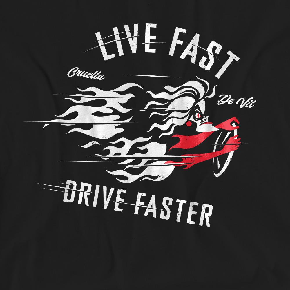 Disney Villains Unisex Adult Live Fast, Drive Faster Cruella De Vil T-Shirt