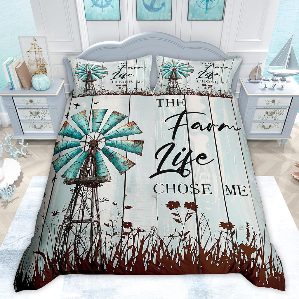 Comforter Homewish Rustic Farmhouse Retro Windmill Old Barn Door Bedding Set Vintage Lodge Cabin Comforter Set