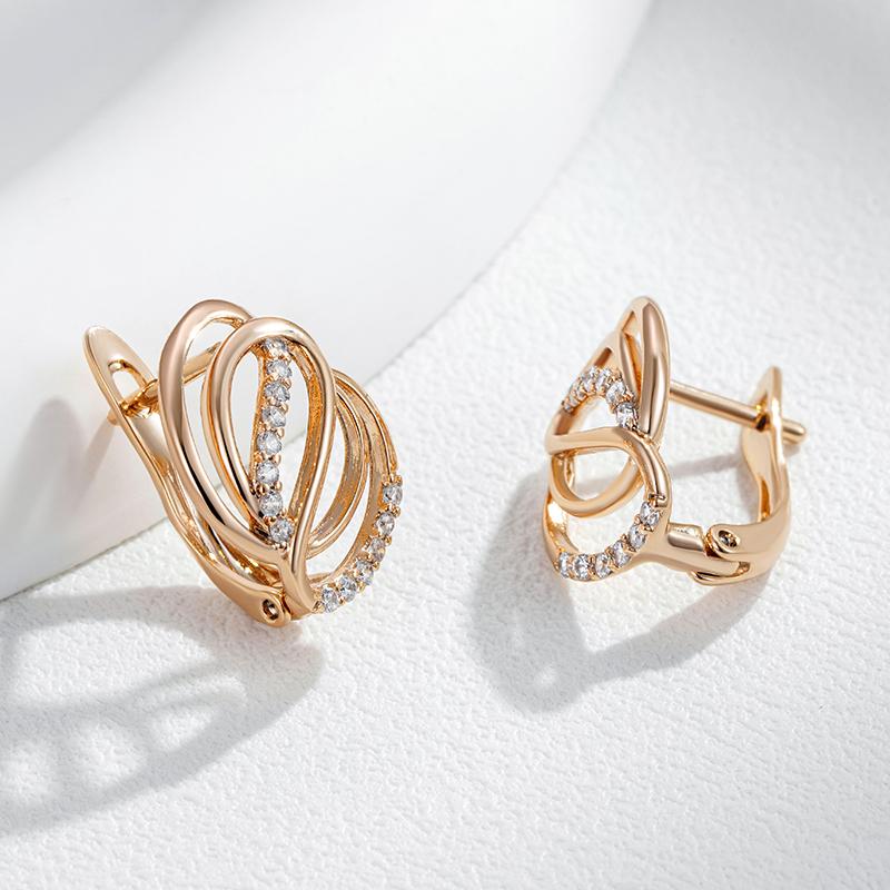 Wbmqda Simple Elegant Geometric Line Drop Earrings For Women 585 Rose Gold Color With White Natural Zircon  Daily Jewelry