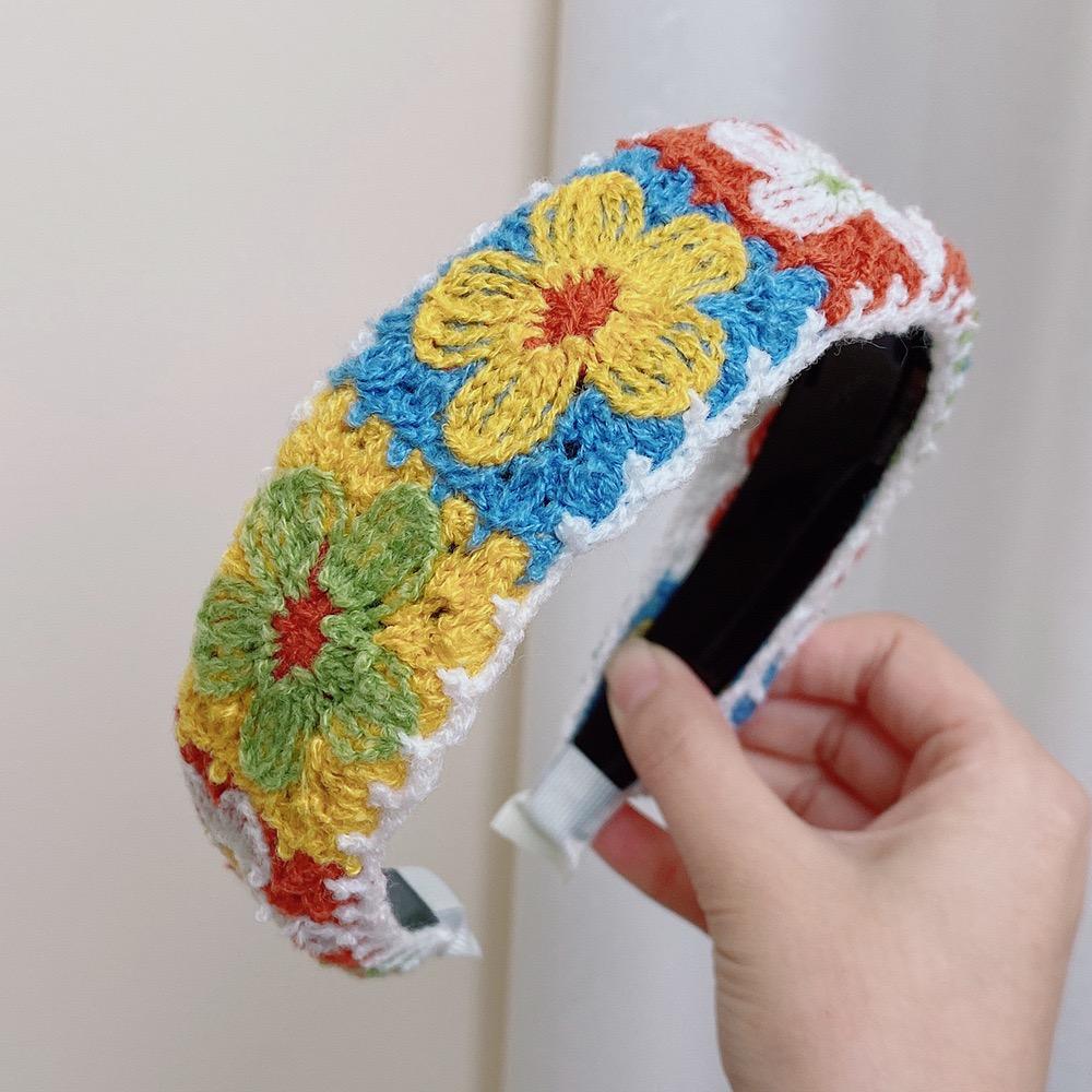 Fashion Handmade Knitted Flower Headband Summer Girls Hand-knitted Floral Headband Colorful Embroidered Hair Accessories
