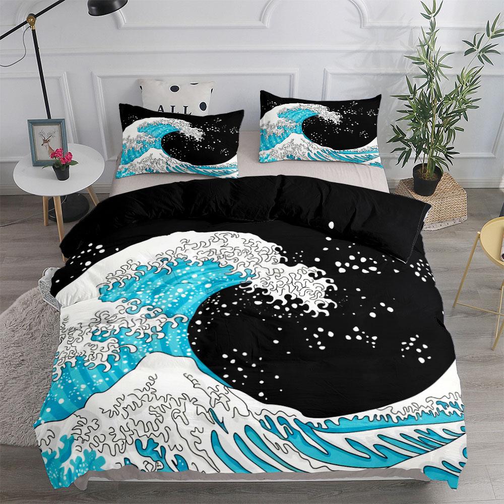 Traditional Great Wave Duvet Cover Set King Queen Double Full Twin Single Size Bed Linen Set