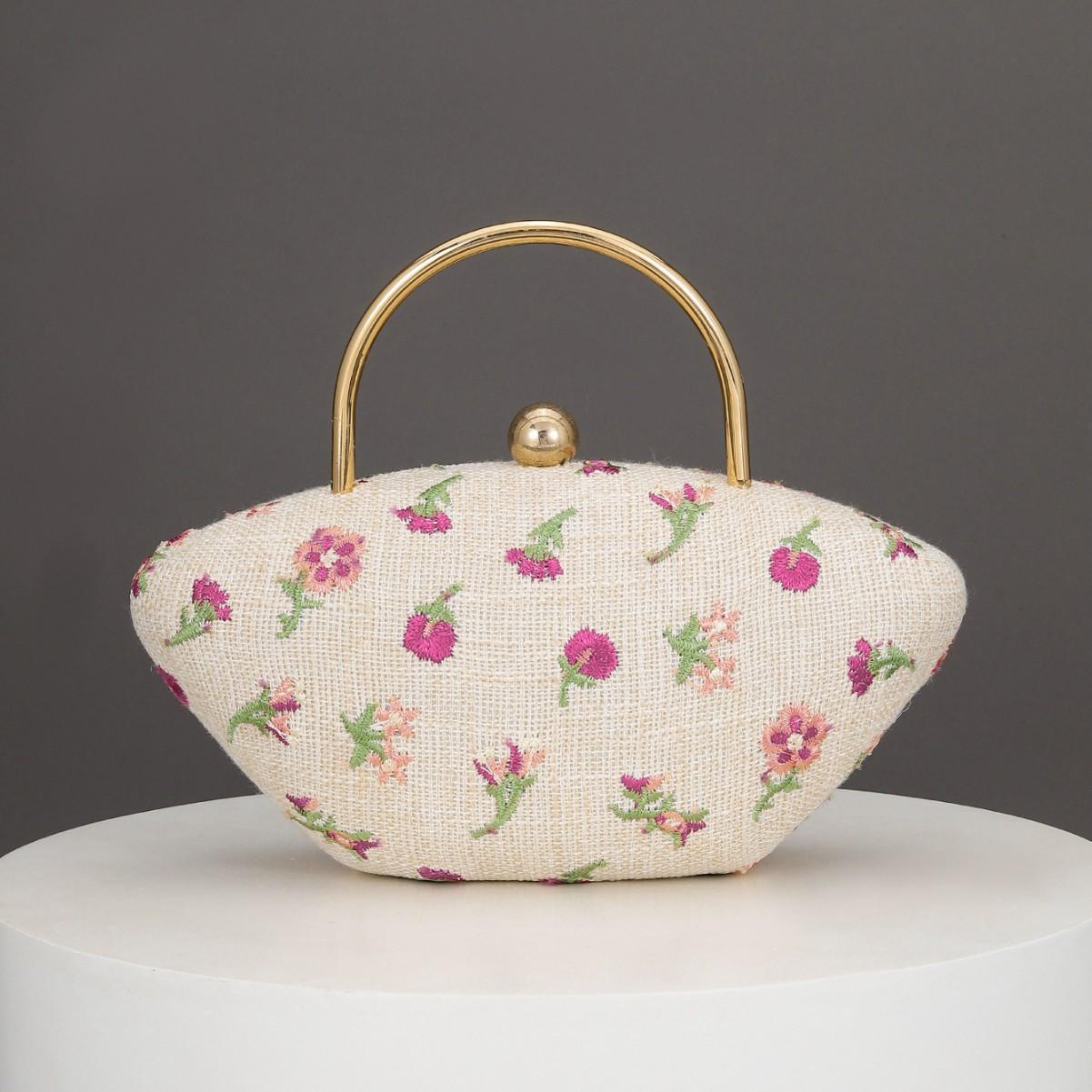 

2026 New Flower and Flower Embroidered Linen Fashion Air Bag Shiny Banquet Dress Tote Bag