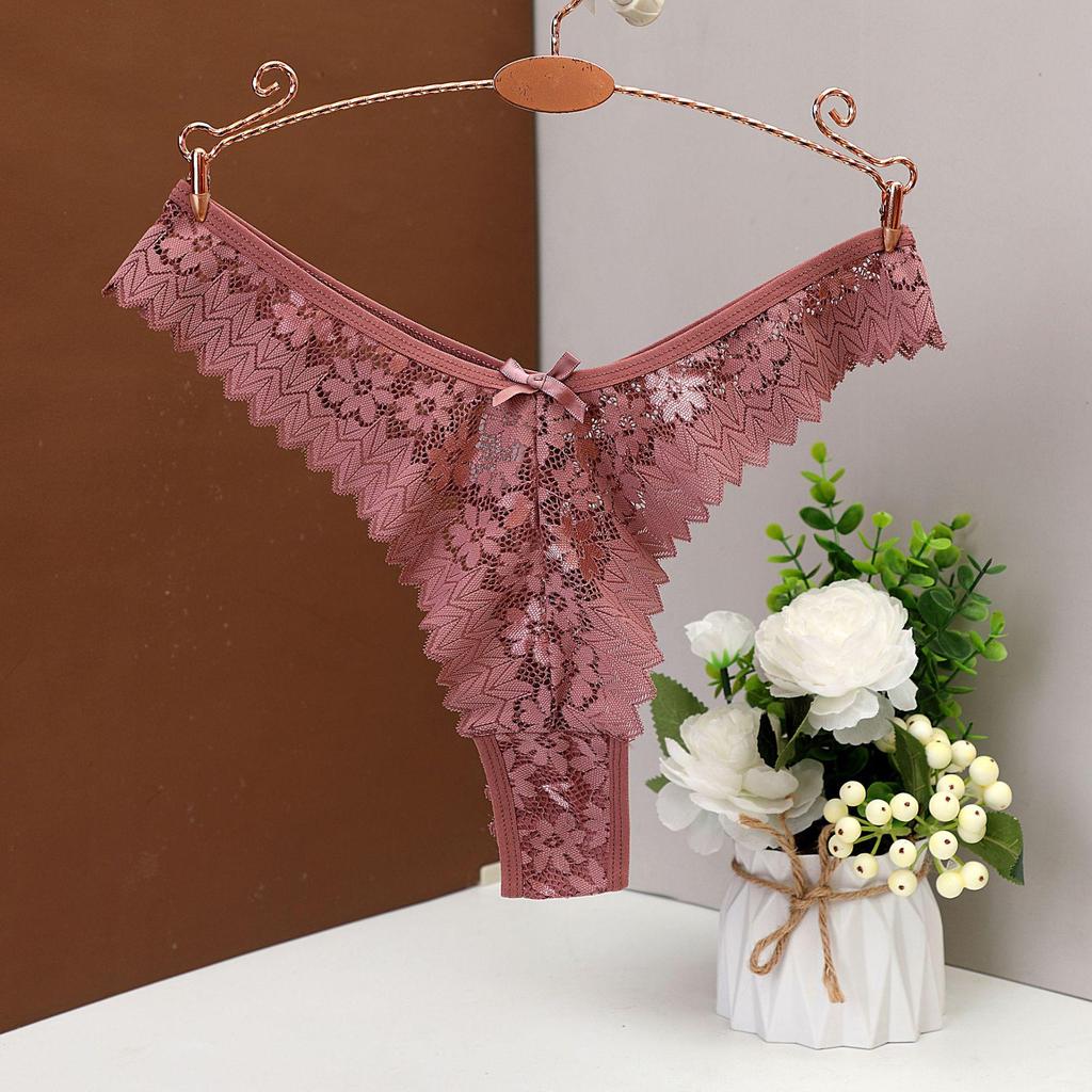 Europeisk & Amerikansk Plus Size Sexig Spets Midjehög Stringtrosa, Transparent Hålmönster, Dam T-trosor 505