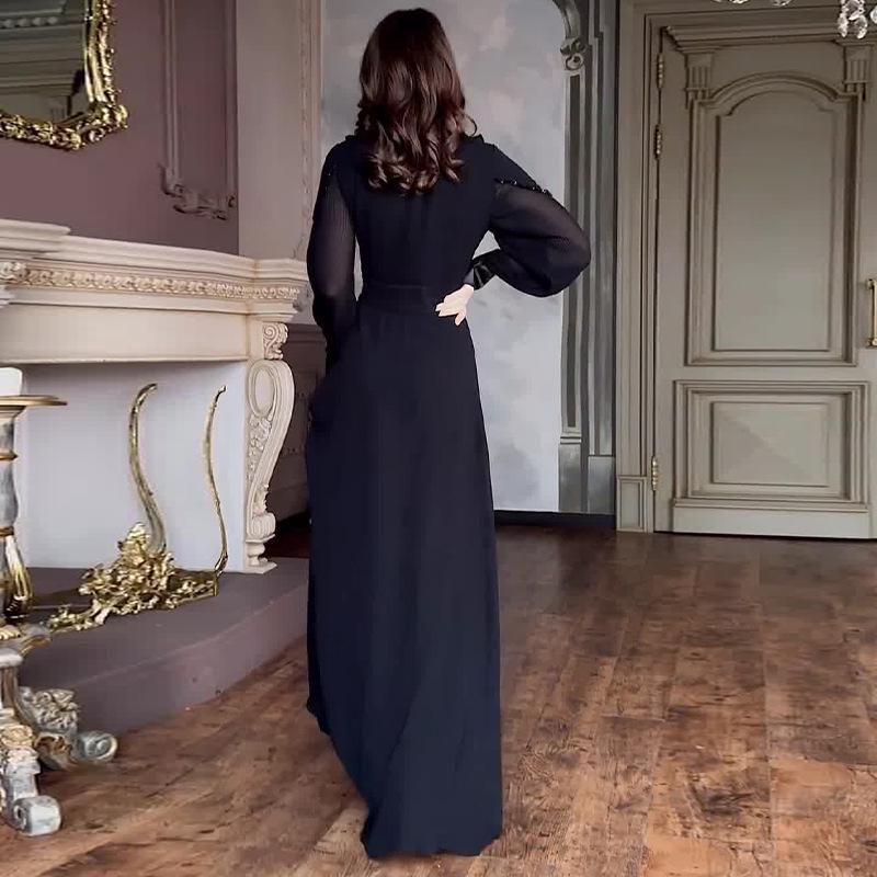 2024 Herbst Damen Einfarbiges Hochtailliertes Schlankheitskleid mit Umlegekragen - Royal Sister Stil