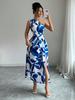 Elegant Tropical Print One-Shoulder Slit Dress - Perfect for Resort Style